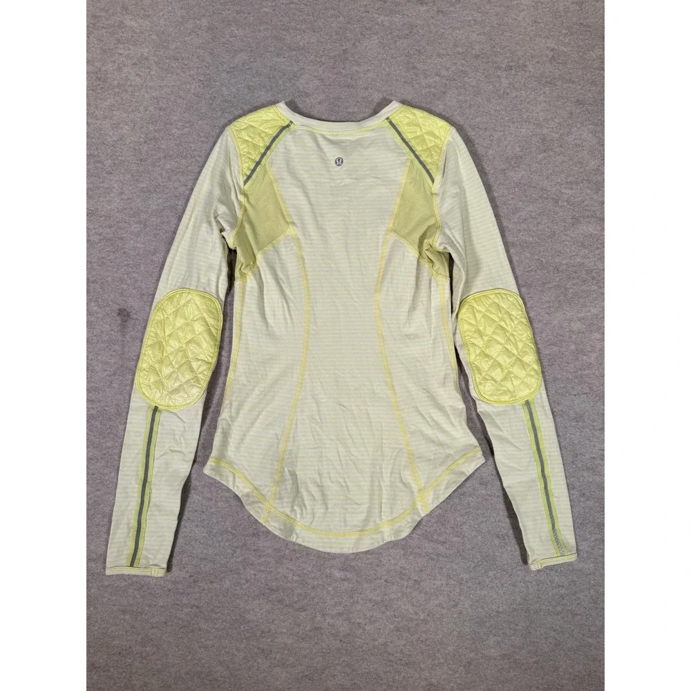 Lululemon Long Sleeve Shirt Womens 4 Yellow Stripe Quilted Run Athletic LW3791S